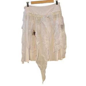 Banana USA  Asymmetrical White Sheer Beaded Sequin floral Skirt Boho Fairycore